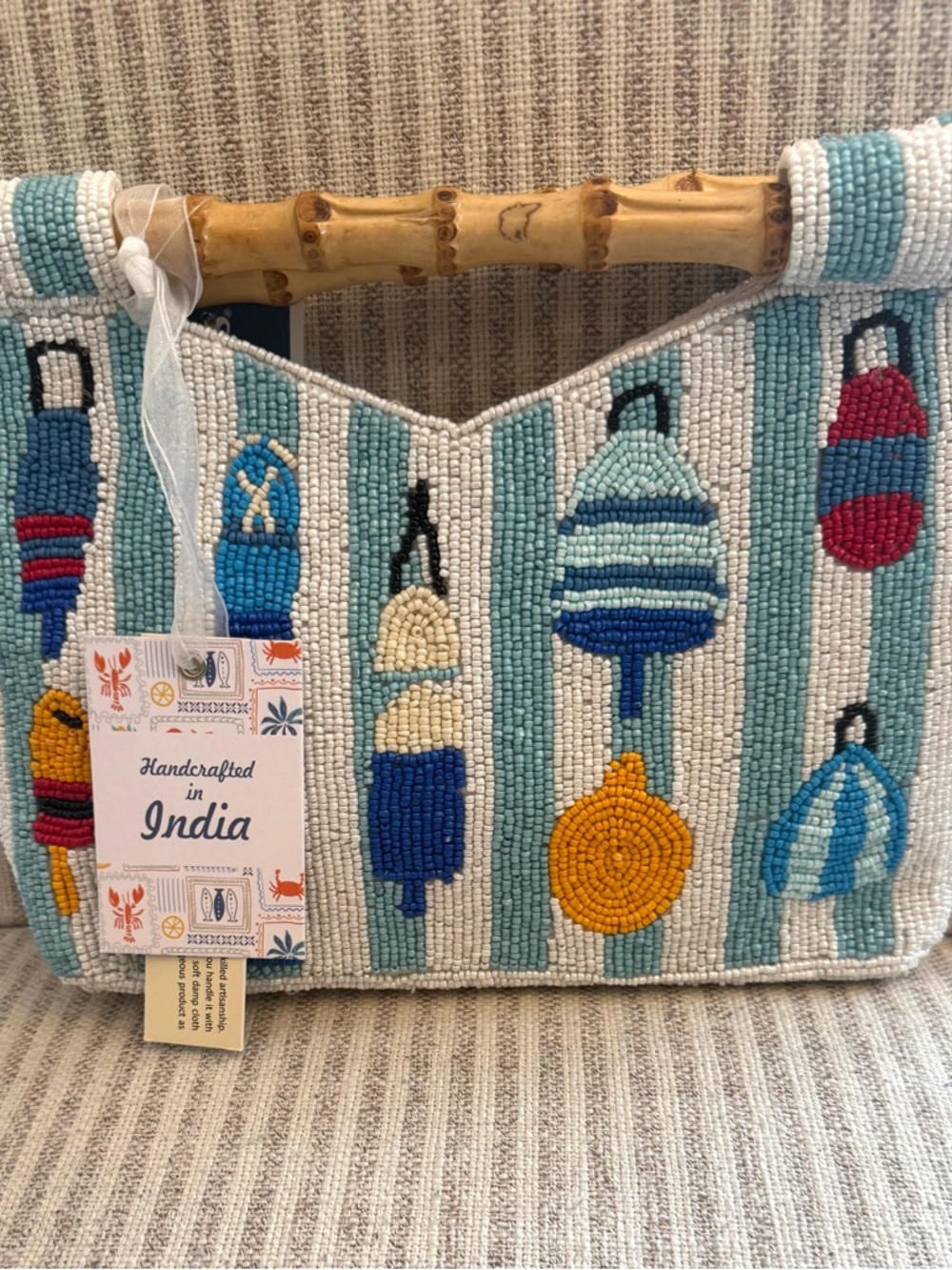 Marshalls Beaded Buoy Motif Clutch in Blue, White & Yellow